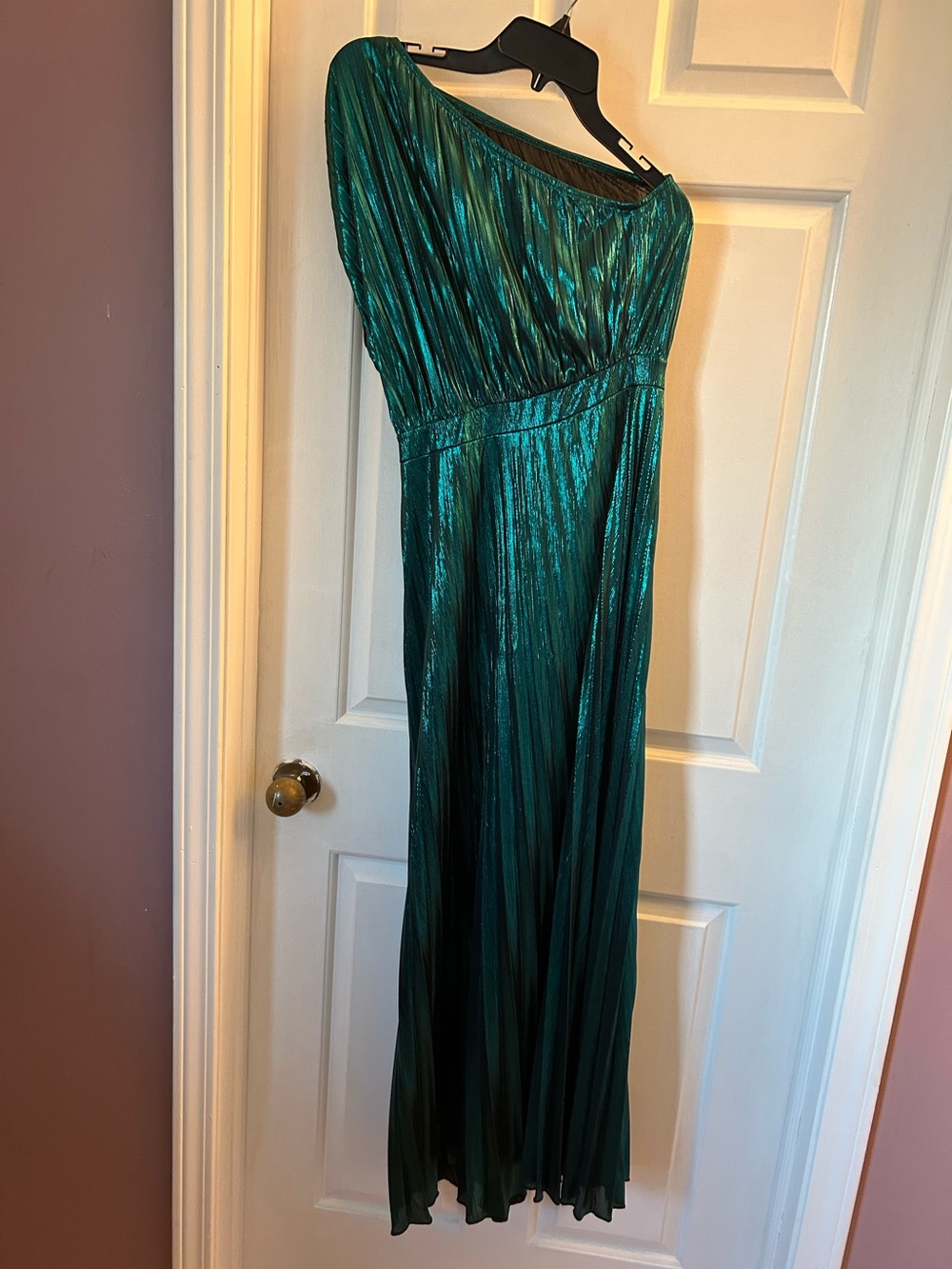 Emerald One-Shoulder Pleated Evening Dress